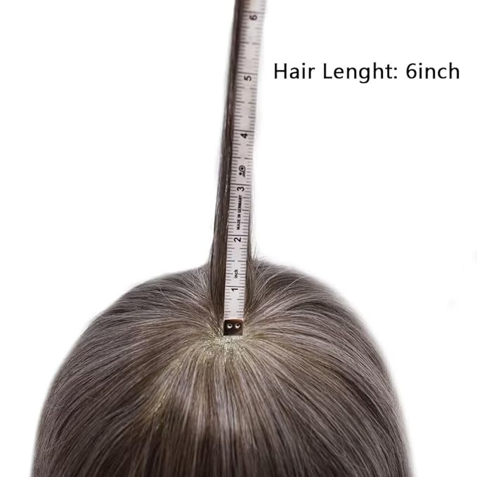 FACE MIRACLE Lace Front Mens Toupee Human Hair System Swiss Lace Center Toupee for Men Thin Skin PU Around Hair Replacement System V-Looped Mens Hair Wig Units 6"X8" #365 Dark Brown with 65% Gray