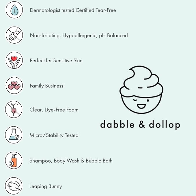 Dabble & Dollop Lemon Body Wash & Shampoo – 3-in-1 Natural Bubble Bath for Kids, No Parabens or Sulfates, Vegan, Gluten-Free, Tear-Free (10oz, Pack of 2)