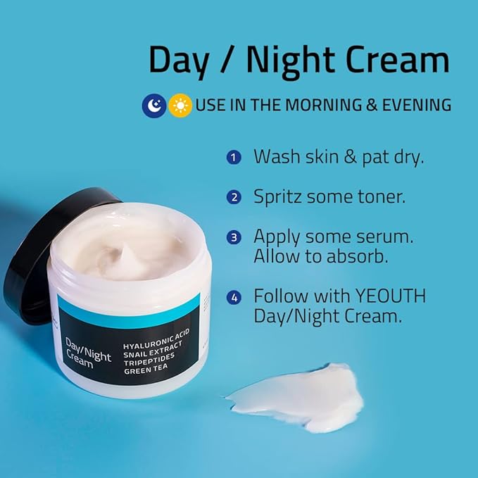 YEOUTH Day Night Face Moisturizer with Hyaluronic Acid, Snail Mucin Cream and Copper Tripeptide, Hydrating Fragrance Free Facial Moisturizer, Face Skin Care Cream for Women and Men 4oz