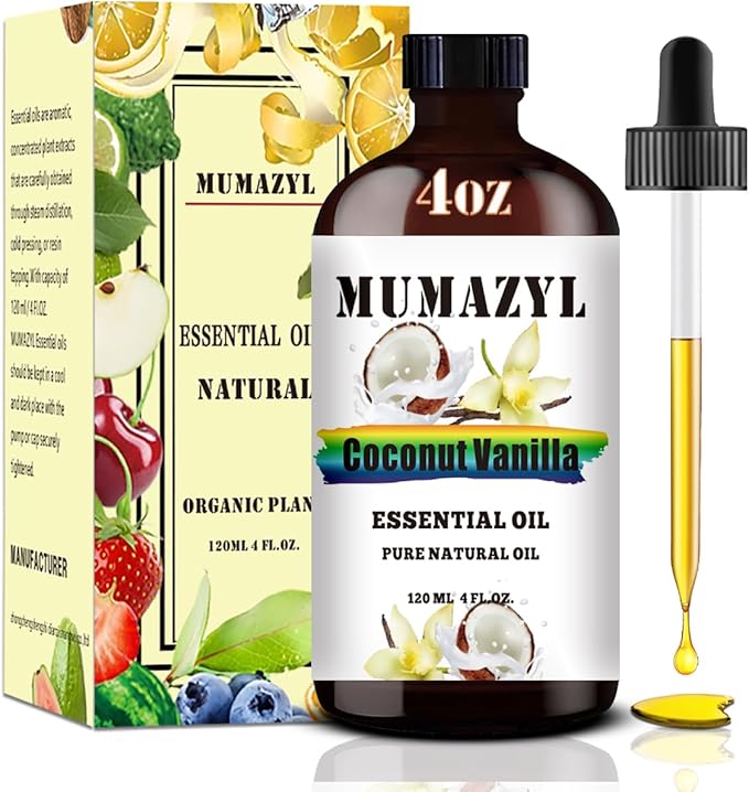 Coconut Vanilla Essential Oil, Coconut Vanilla Oil 4 Fl Oz 120ML for Diffuser Humidifier Yoga Cleaning DIY Candle Soap Making Essential Oils