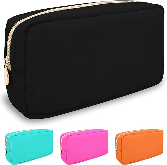 Nylon Small Makeup Bag for Purse, Cute Preppy Makeup Bag Cosmetic Zipper Pouch Purse, Waterproof Portable Travel Toiletry Bag Coin Pouch Clutch Makeup Brush Bag Organizer Storage for Women Girls(Blue)