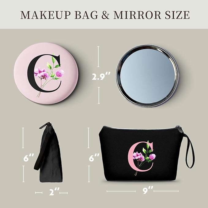 Happy Birthday Friendship Womens Bridesmaid Coolest Gifts for Sister Teacher Coworkers Personalized Travel Makeup Cosmetic Bag with Mirror Valentines Mothers Day Christmas Graduation C