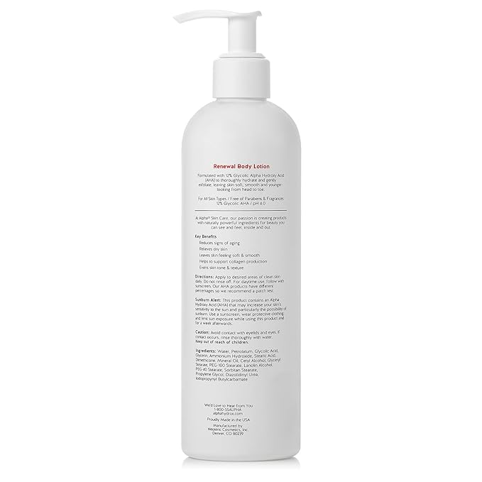 Alpha Skin Care Revitalizing Body Lotion, 12% Glycolic AHA, Simple & Effective Daily Moisturizer Hydroxy Acid, Hydrates & Exfoliates for Soft, Smooth Skin, Anti-Aging, 12 Oz, Pack of 3