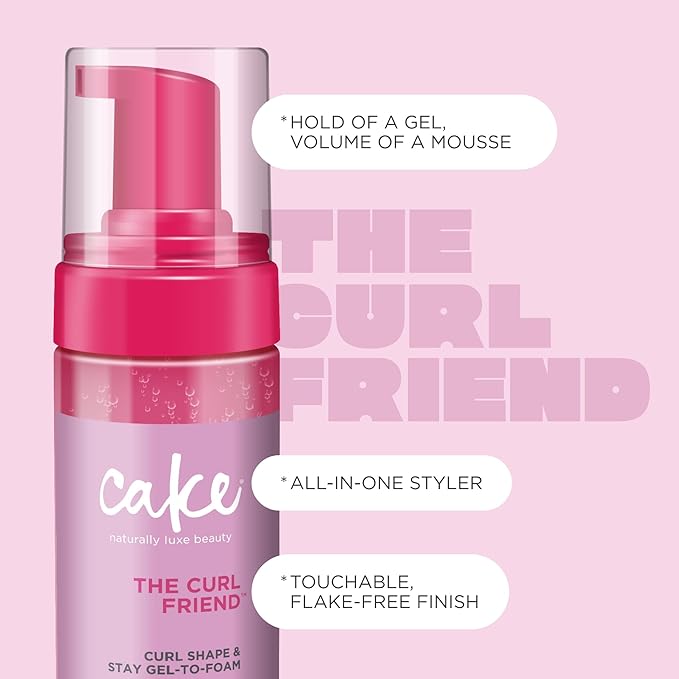 Cake Beauty Gel-to-Foam Curl Styler, The Curl Friend – High Hold & Definition - Frizz Protection- Infused with Coconut Oil & Shea Butter - For Curly Hair- 6.8 fl oz./ 200 mL