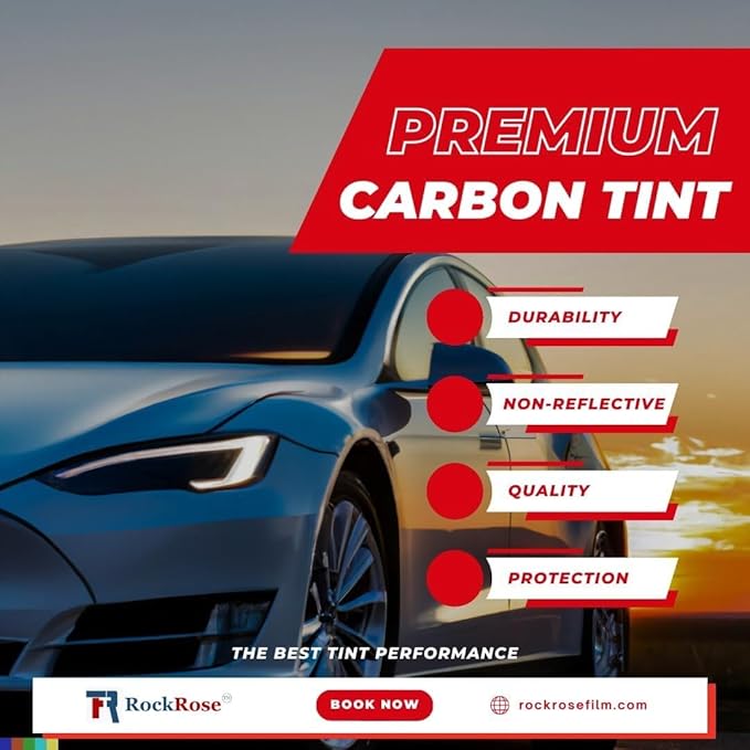 RockRose 50% Premium Carbon Car Window Tint Film 40 in x 100FT 2PLY Charcoal Privacy Film UV, Heat Blocking Tint for Car or Home Adhesive Film Easy Shrink, Plotter Friendly Pro Grade
