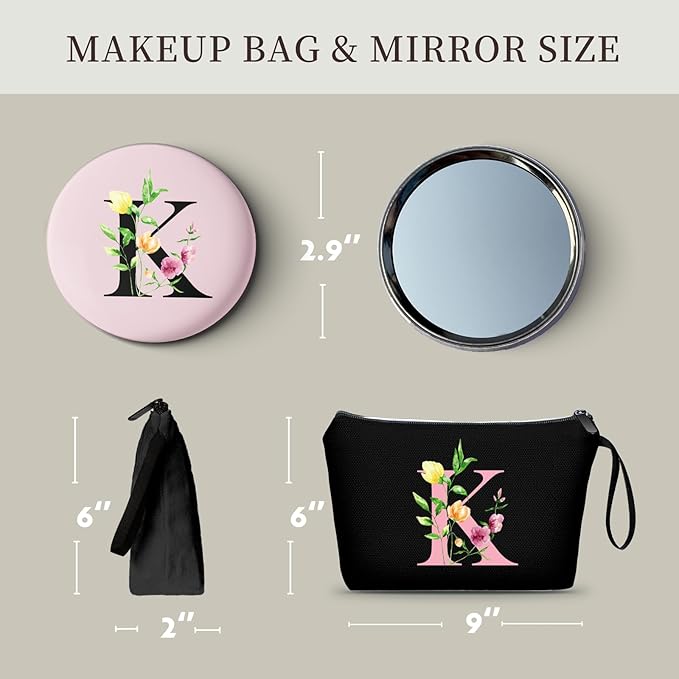 Mom Birthday Thank You Appreciation Gifts for Women Aunt Teacher Coworkers Bride Bridesmaid Monogrammed Travel Makeup Cosmetic Bag with Mirror Valentines Mothers Day Christmas Graduation K