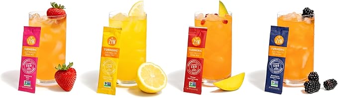 ZYN Electrolyte Drink Mix Hydration Packets, Electrolytes Powder, Hydration Packets w/Turmeric Curcumin, Vitamin C and D, Zinc, Hydrate Electrolyte Powder Packets for Wellness, Variety Pack of 24