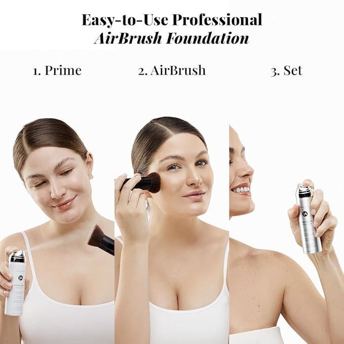 MagicMinerals AirBrush Foundation Set by Jerome Alexander - Complete 5pc Spray Makeup Set with Foundation, Primer, and Setting/Finishing Spray - for Smooth, Radiant Skin (Medium)