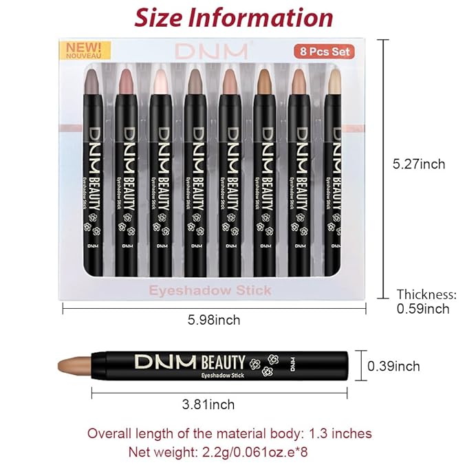 Kaely 8Pcs Cream Eye Shadow Sticks Set, Matte Eyeliner Pencil Eyeshadow Palette Makeup, Eye Highlighter Brightener Stick for Older Women Waterproof Pigmented, sombras para ojos, New-12