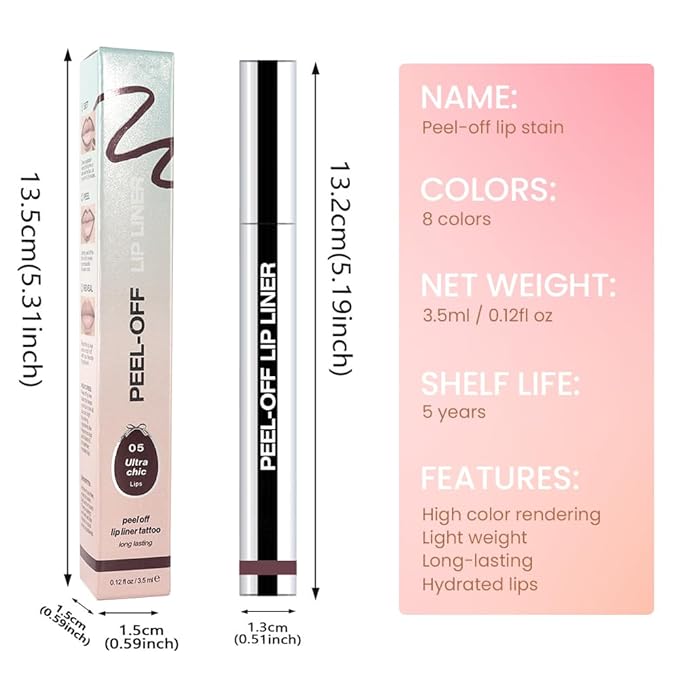 Matte Lip Gloss Stain-Peel Off Lip Liner Tattoo, Dark Brown Lip Tint，Long Lasting Peel Off Lip Stain, Waterproof Transfer-proof Lip Mask Lip Liner Peel Off Lip Gloss,Stayn Lip Makeup. #05