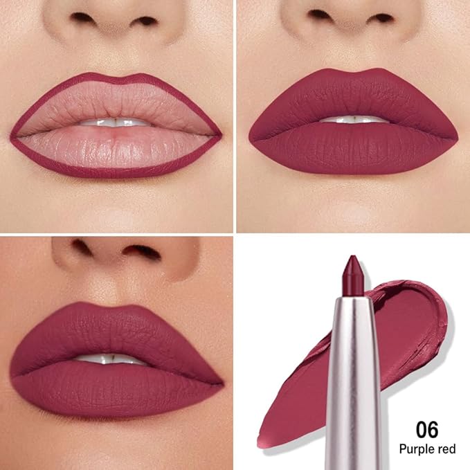 Retractable Lipliner Pencil Waterproof Makeup for Lip Liner and Eye Liner, Smooth and Creamy, Long Lasting Matte Finish, Vegan Beauty, Matte Velvet Pigmented Lip Liner(10#Purple Red, 1)