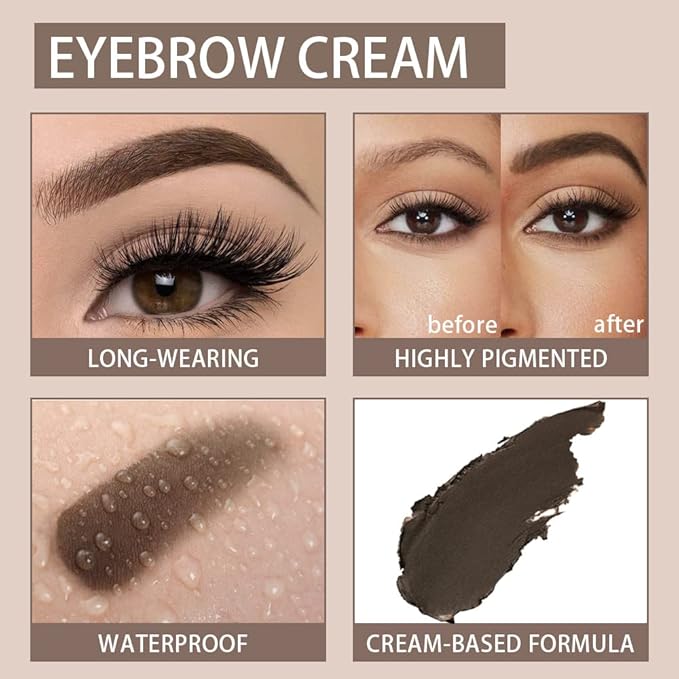evpct Ebony Eyebrow Powder Pomade Gel Shaper Makeup Kit with Dual-ended Brush, Eyebrow Stencils Kit for Women Shaping, Eye Brow Pomade Stencil Shaper Tinting kits for Women, Long Lasting Waterproof