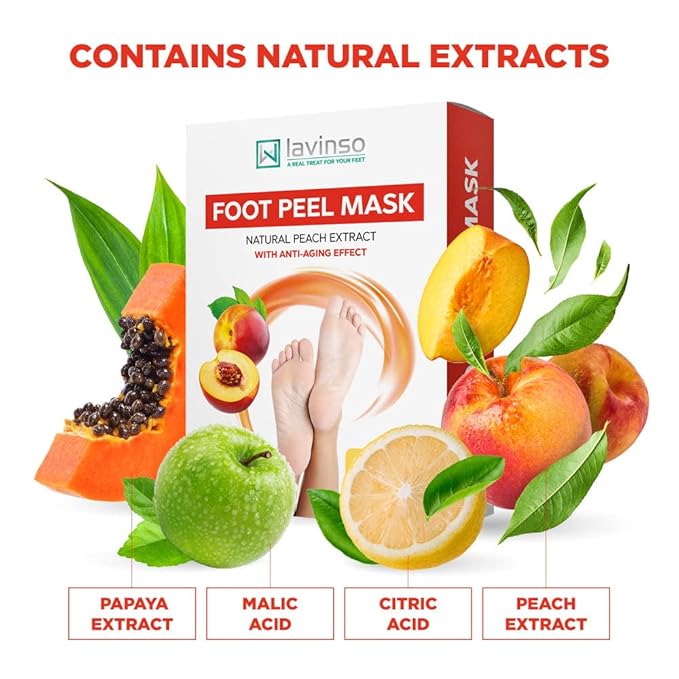 Lavinso Foot Mask that Removes Dead Skin and Callus - 2 Pack - Peach Feet Peeling Mask Extra Strength
