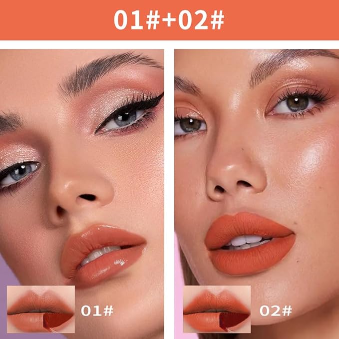 Matte Lip Liner Peel Off Lip Stain, Long Lasting Peel Off Lip Liner Stain, Peel-off Lip Gloss For All Skin Types, Transfer-proof Highly Pigmented Color Waterproof, (01#+02#, Pack of 2)