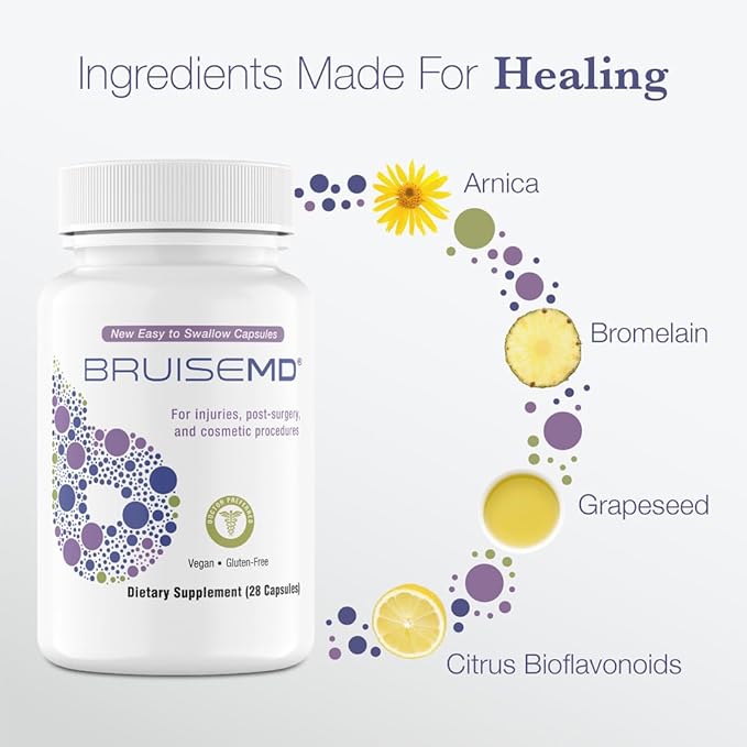 Arnica 1,000mg and Bromelain 500mg 2,400GDU/g Supplement for Bruising and Swelling, Easy to Swallow Capsules (7-Day Supply) - Advanced Bruise Treatment Formula