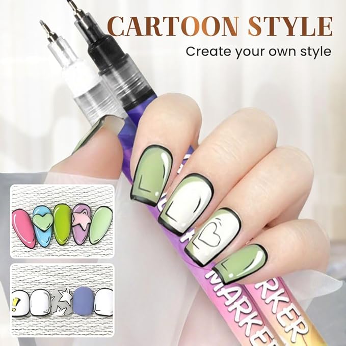 12 Color 3D Nail Art Pens Set, Nail Art Pens for Painting Nails Art Markers for Gel Nails, Nail Art Tools for Graffiti Dotting Drawing Painting Point Liner DIY (2 Pcs)