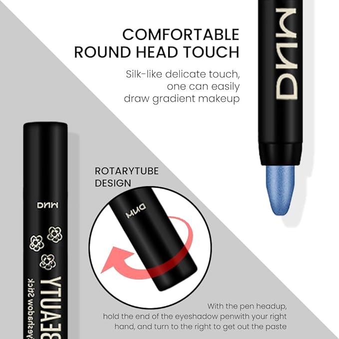evpct Royal Blue Shimmer Cream Eye Shadow Brightener Sticks Set for Eyes, Blue Shimmery Matte Pencil Eye shadow Applicator Stick Pen Palette Makeup Waterproof sombras en crema para ojos 13#