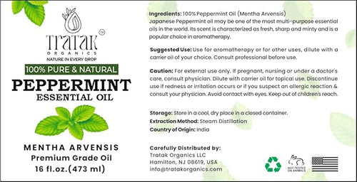 16 fl oz - Peppermint Essential Oil 100% Pure, Uncut and Natural, 16 fl oz - Peppermint Essential Oil for Aromatherapy, Diffuser, Hair Care, Skin Massage - with Dropper