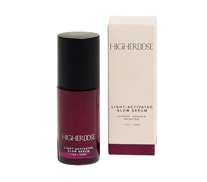 HigherDOSE Light-Activated GLOW SERUM - Anti Aging Face Serum to Plump, Hydrate & Smooth Fine Lines - Made with Vitamin C, Copper Peptides & Hyaluronic Acid - Boosts Benefits of Red Light (1 oz)