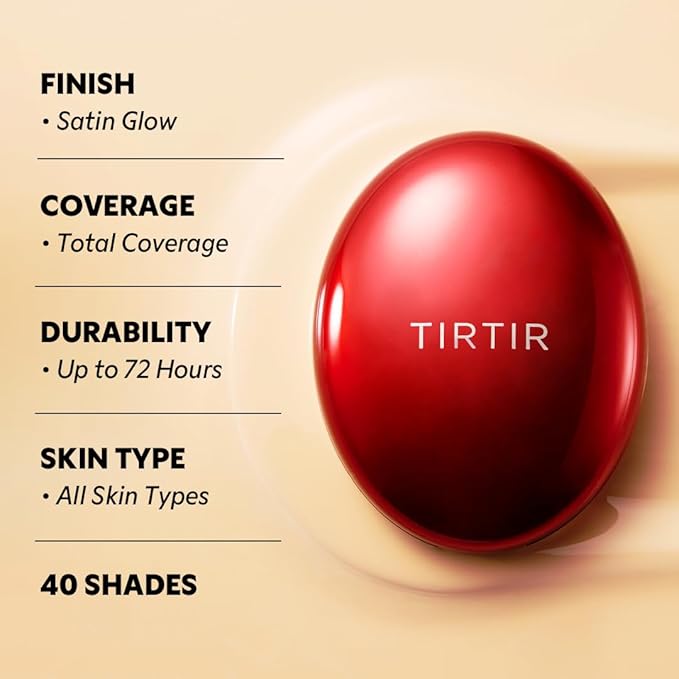 TIRTIR Mask Fit Red Cushion Foundation | Full coverage, Weightless, Skin fit, Satin Glow Finish, Korean Makeup BB Foundation, beauty, Tattoo cover up, Buildable (#51N Fudge, 0.63 Fl Oz)