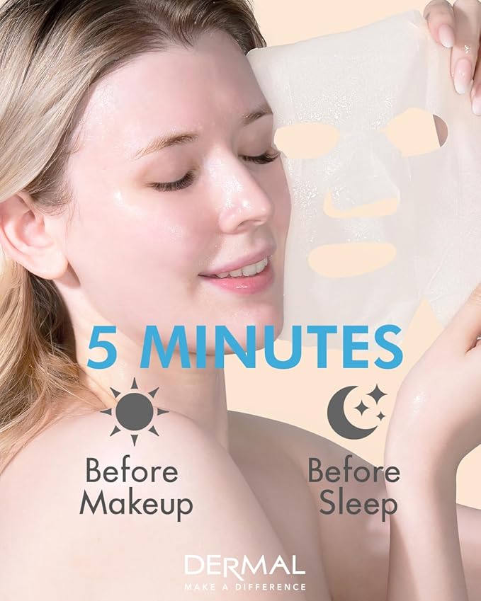 DERMAL Hyaluronate Collagen Essence Facial Mask Sheet 23g Pack of 100 - Hydro Boost Moisturizing for Dry Skin, Smoothing Fine Lines Wrinkles, Daily Skin Treatment Solution Sheet Mask