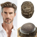 FACE MIRACLE French Lace Mens Toupee Human Hair System Lace Center Toupee for Men Thin Skin PU Around Hair Replacement System V-Looped Mens Hair Wig 6"X8" #740 7# VERY LIGHT BROWN WITH 40% GREY