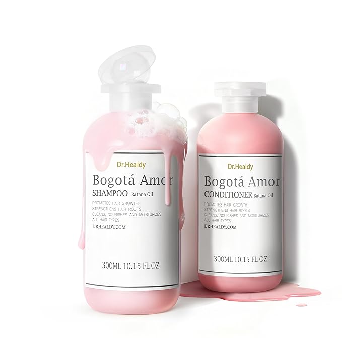 Dr.Healdy Bogota Amor Shampoo and Conditioner Set - Hair Treatment Care Products Color Treated Safe for Curly Fine Hair, Batana Oil, Men & Women Salon Sets for Oily Hair, 10.15 oz Pink - DHBASC