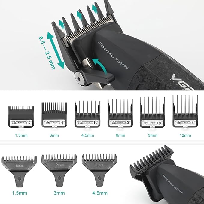 VGR 640S2 Professional Hair Clippers for Men, 9000RPM Cordless Barber Clippers and Trimmers Set, Zero Gap T-Blade Hair Cutting Kit, DLC Coated Ceramic Blade Barber Kit with LED Display(Green)