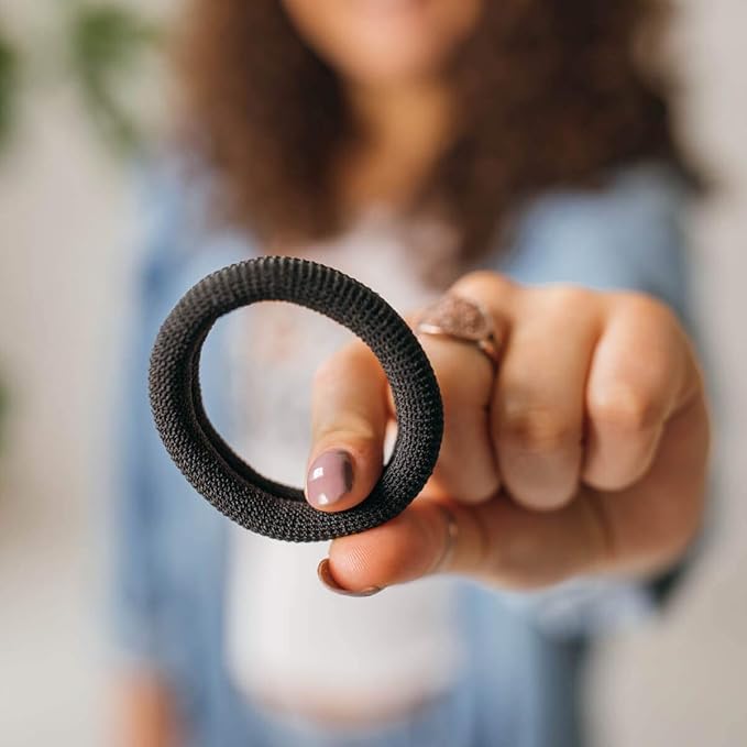 Burlybands Large Hair Ties for Thick, Heavy or Curly Hair - Non-Slip, Non-Damage, Seamless Women's Ponytail Scrunchies - Black, 3 Pcs