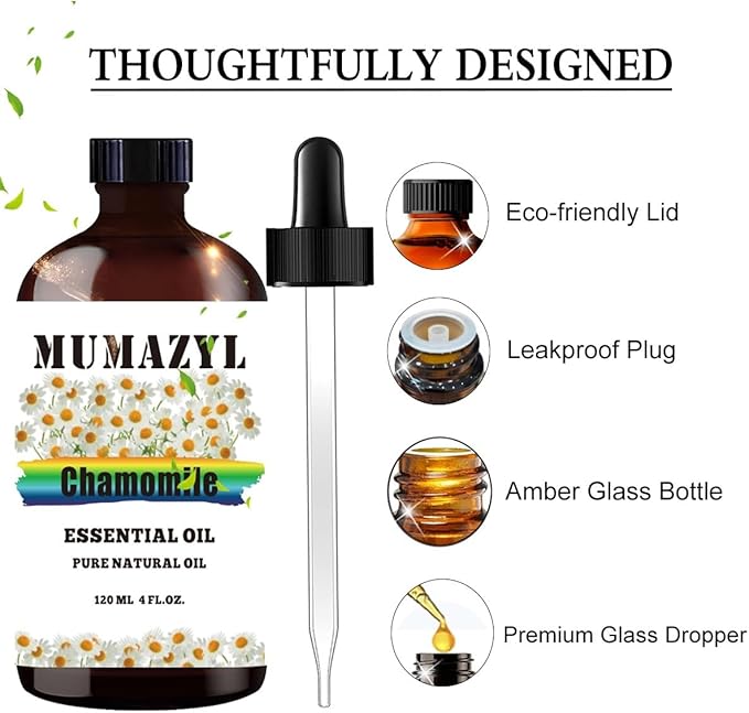 Chamomile Essential Oil, Chamomile Oil 4 Fl Oz 120ML for Diffuser Humidifier Yoga Cleaning DIY Candle Soap Making Essential Oils