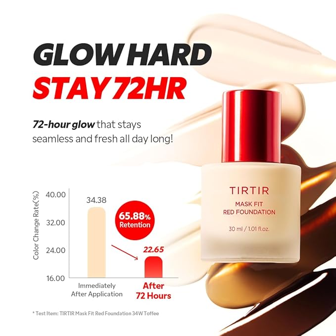 TIRTIR Mask Fit Red FoundationㅣLong Lasting Flawless Coverage, Energy Essence, Lightweight, Hydrating, Pore-Blurring, Breathable Satin Finish, Makeup, Radiant Skin, #27N Camel, 1.01 Fl Oz