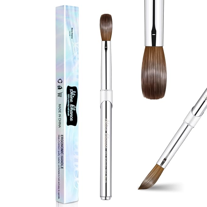 Acrylic Nail Art Brush Size 14, 100% Pure Kolinsky Hair Oval for Application, Professional Extension Manicure Tool Striping Drawing Pen DIY Home Salon, Silver, 1.0 Count