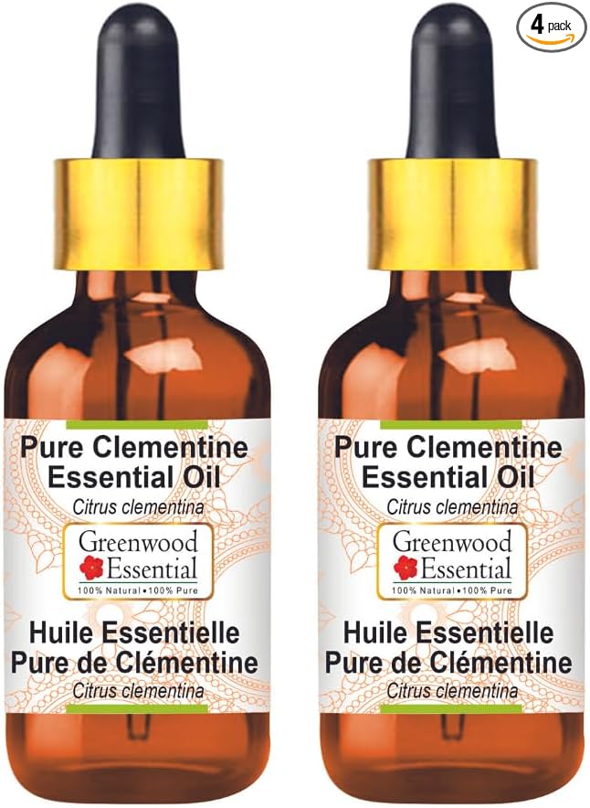 Greenwood Essential Pure Clementine Essential Oil (Citrus Clementina) with Glass Dropper Steam Distilled (Pack of Two) 100ml X 2 (6.76 oz)