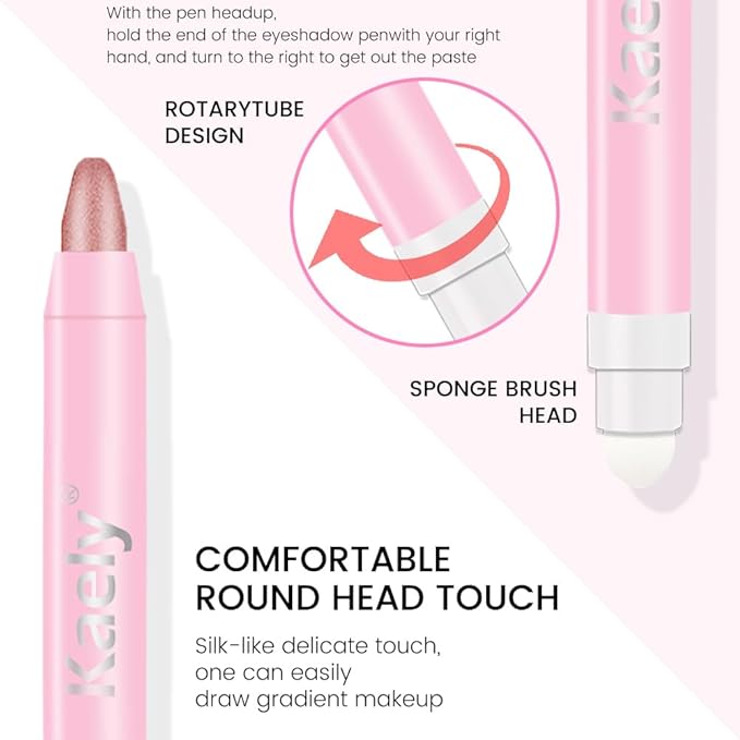 evpct 2Pcs Cream Eye Shadow under Eye Brightener Sticks Set for Eyes Waterproof, Champagne & Rose Shimmer Cream Eyeshadow Applicator Stick Long Lasting Pigmented Eye Makeup sombras en crema para ojos