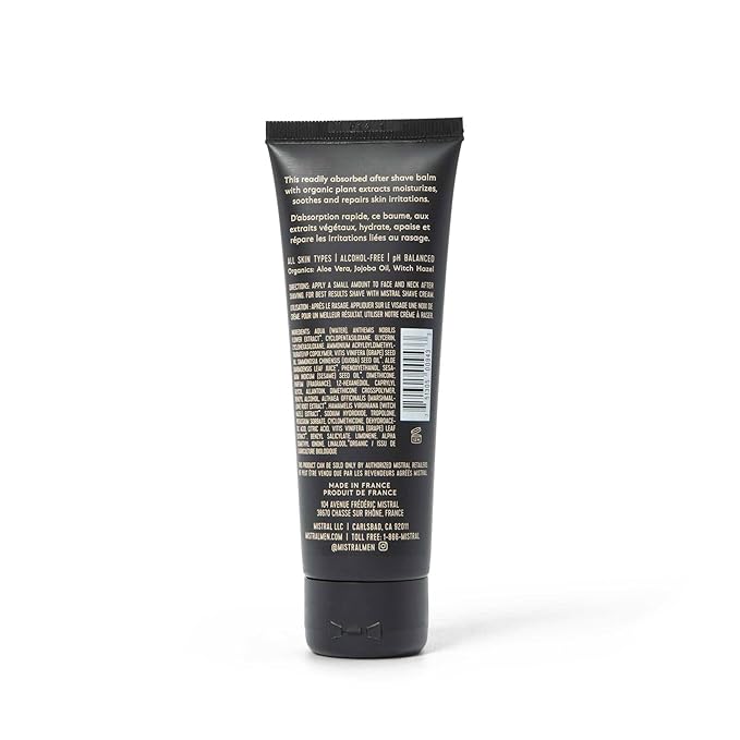 Mistral Cedarwood Marine Post Shave Balm | Soothing Aftershave for Men with Aloe & Jojoba Oil | Non-Greasy Post Shave Moisturizer, For All Skin, Paraben & Phthalates Free | Made in France - 80ml