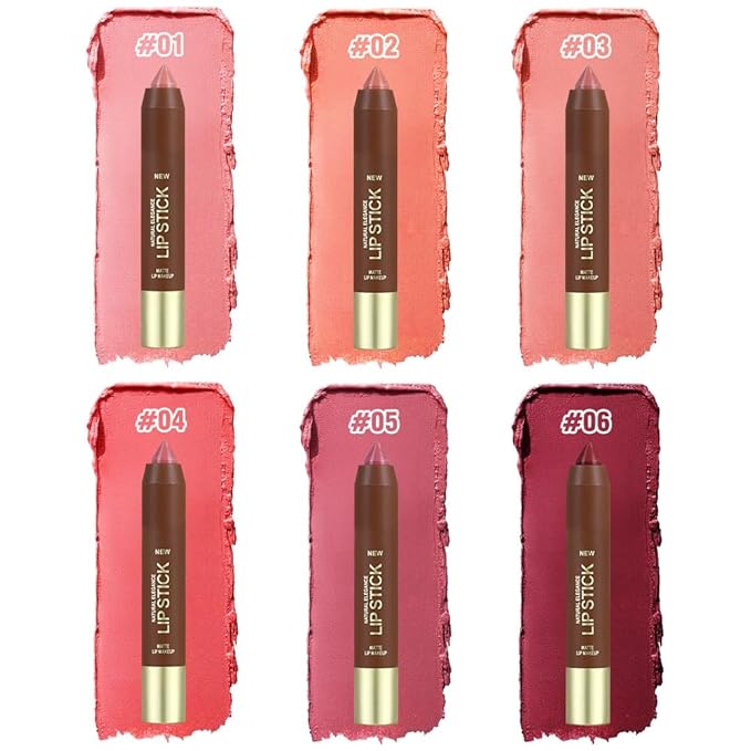 6Pcs Matte Lipstick Crayon Set for Women, 24 Hour Lipstick Lip Liner Pencil, Neutral Lip Stick Lipliner Long Lasting Waterproof Smudge Proof, Vegan & Cruelty-Free