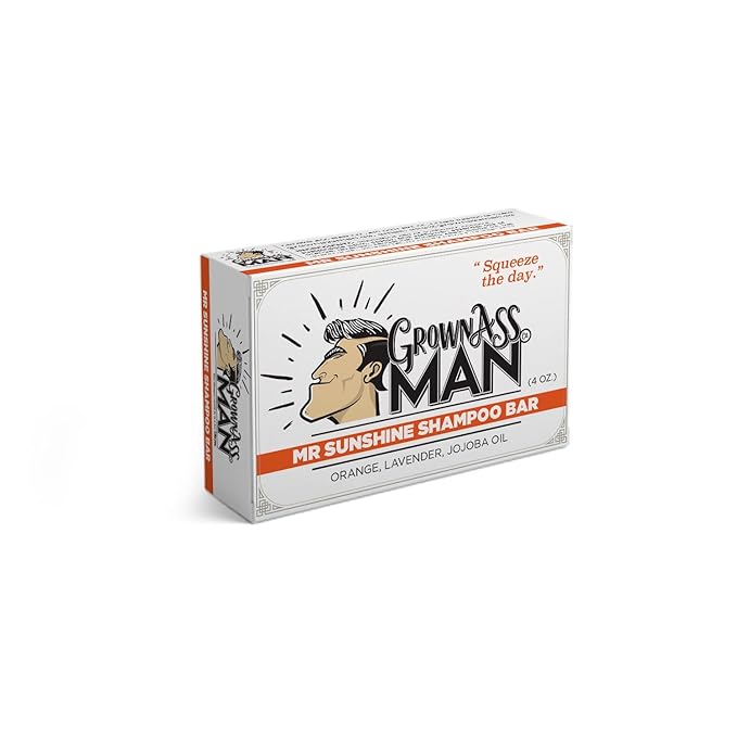 Grown Ass Man Co. - Solid Shampoo Bar Rich Lather 3 in 1: Hair, Beard & Body Wash - Plastic Free & Eco-Friendly, Natural & Organic Clean for All Hair Types, 4oz Bar (Mister Sunshine, 3-Pack)