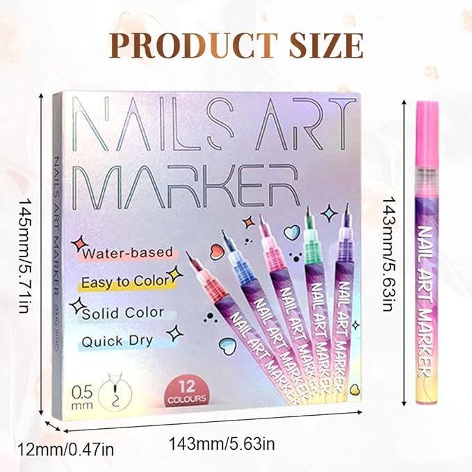 12 Color 3D Nail Art Pens Set, Nail Art Pens for Painting Nails Art Markers for Gel Nails, Nail Art Tools Drawing Painting Point Liner DIY (1 Pc)