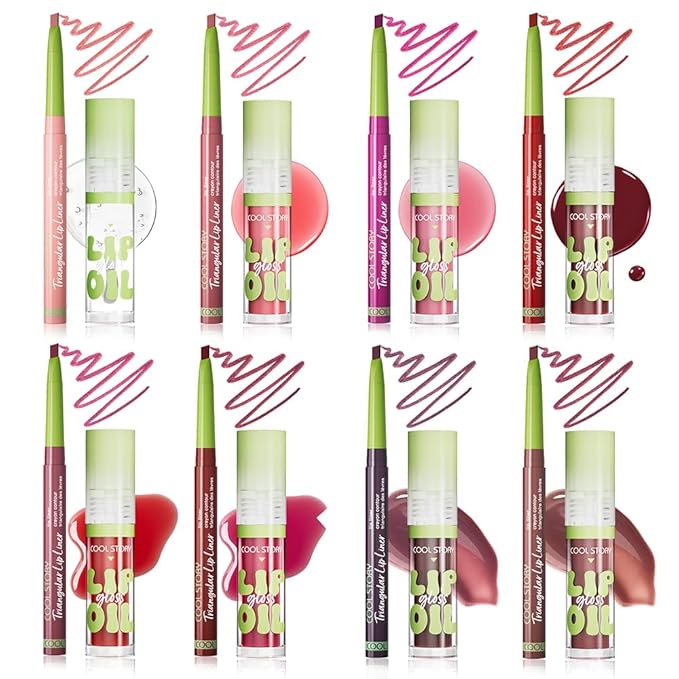 Matte Finish Lip liner and Nourishing Lip Gloss Kit for Women, High Pigmented Natural Nude Pink Red Brown Lip Pencil Makeup Long Lasting Moisturizing Plumping Lip Oil Gloss Winter Care (#07)