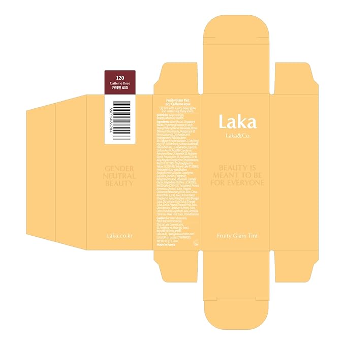 Laka Fruity Glam Tint, Glowing Lip Stain with Wide Color Spectrum, Hydrating & Lightweight Texture, Long-Lasting Bold Stain, Non-Sticky, Vegan, K-Beauty (#120 Caffeine Rose, 4.5g/0.15oz)