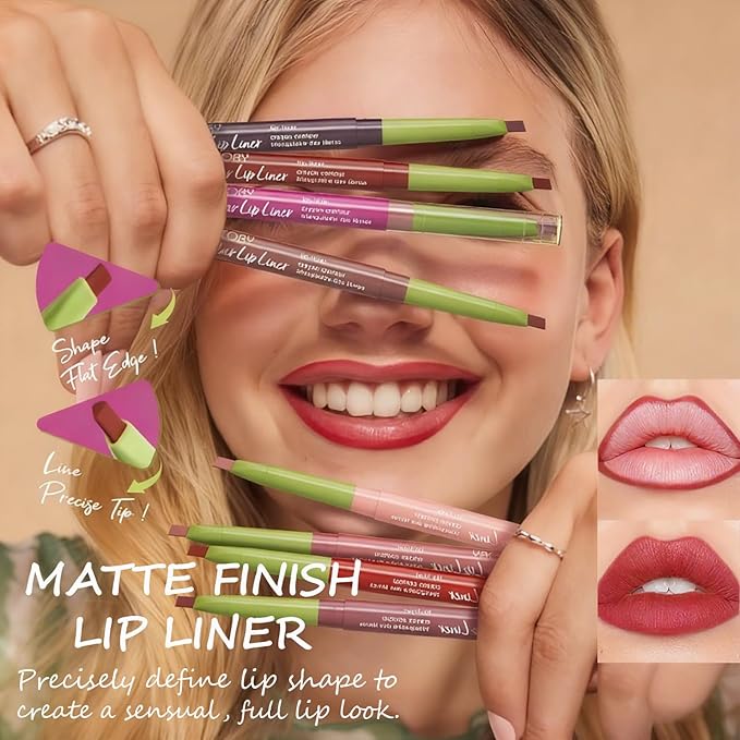 Matte Finish Lip liner and Nourishing Lip Gloss Kit for Women, High Pigmented Natural Nude Pink Red Brown Lip Pencil Makeup Long Lasting Moisturizing Plumping Lip Oil Gloss Winter Care (#02)