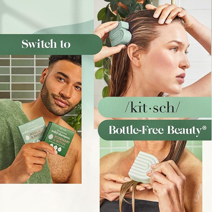 Kitsch Rosemary & Biotin Shampoo and Conditioner Set for Hair Growth - Strengthening, Thickening & Volumizing Shampoo and Conditioner Bar - Paraben, Sulfate & Silicone Free - Made in USA - 2 pack