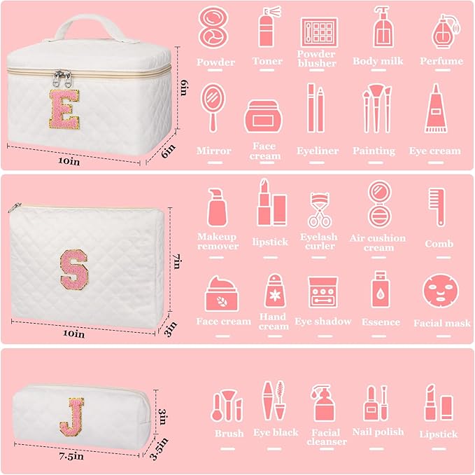 Initial Makeup Bag, Personalized Monogram Cosmetic Bag Set, Large Make up Bags | Travel Toiletry Bag | Makeup Bag for Girls Teen Girl Friend Sister Wife Girlfriend Gifts Daughter (Letter K)