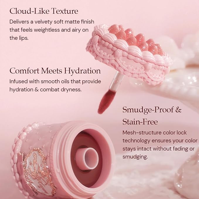 Flower Knows Strawberry Cupid Cake Lip Cream,Velvety-Smooth Matte Liquid Lipstick,Hydrating,Smudge-proof & Stain-Free Lip Stain(V05 Pineberry,0.17 Fl Oz)
