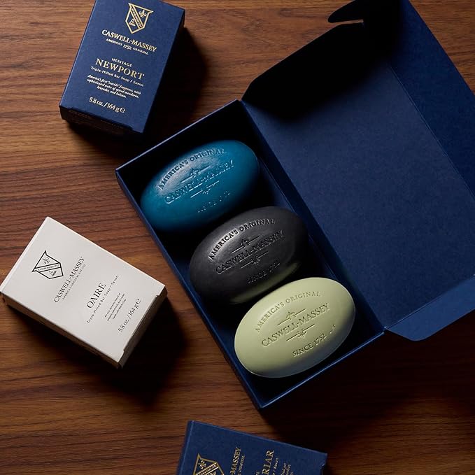 Caswell-Massey Men’s Bar Soap Gift Set – Newport, Oaire & Greenbriar – Moisturizing Triple-Milled Body Wash Bars for All Skin Types, Plant-Based & Essential Oils Formula, Made in USA, 3 x 5.8 oz