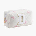 Gleyemor Personalized Initial Makeup Bag for Women, Cute Quilted Pink Floral Cotton Cosmetic Bag, Christmas Gifts for Her Mom Friend Sister Bridesmaid Teacher Women D