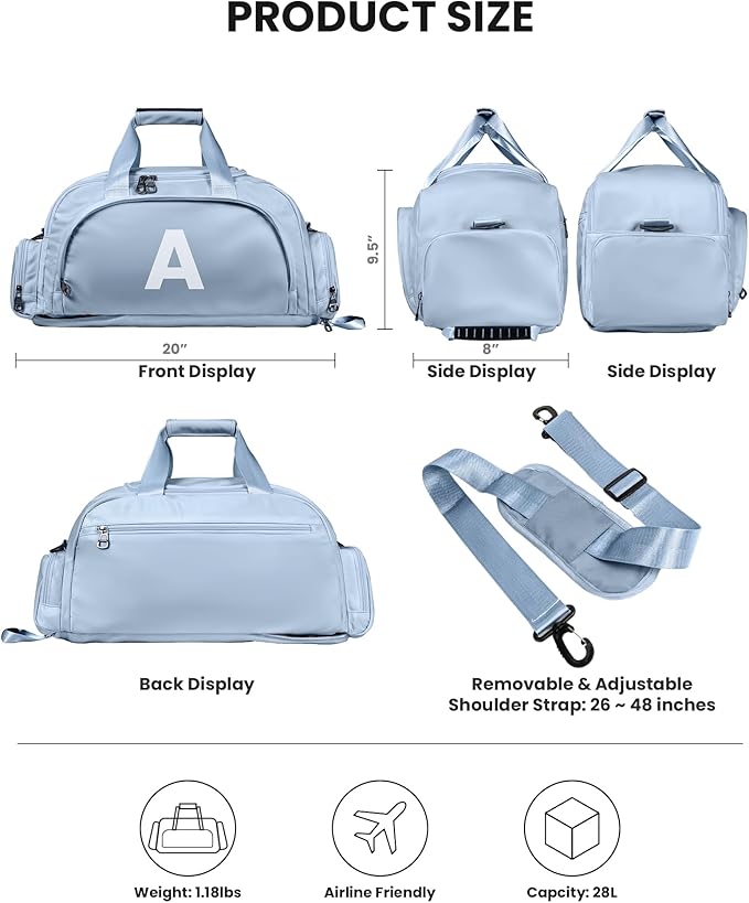 13 14 15 16 17 18 Year Old Girl Birthday Gifts, Initial Gym Bags with Shoe Compartment, Dance Bag for Girls, Monogram Kid Overnight Bags, Festival Gift for Daughter Granddaughter (Letter S)