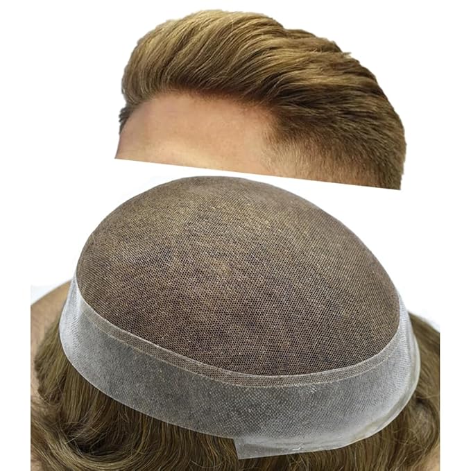 Toupee for Men French Lace Center Human Hair Replacement Systems Transparent Lace Center Hair Piece Mens Toupee Hair Units for Man V-Looped Front Male Hair Prosthesis 8"X10" 7ASH Light Ash Brown