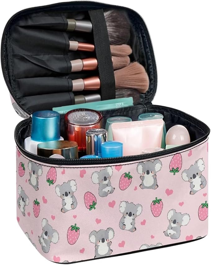 JoyLamoria Strawberry Koala Toiletry Bag Makeup Bag Pouch Cosmetic Bag Toiletry Bag Desk Cosmetics Pouch Storage with Strap