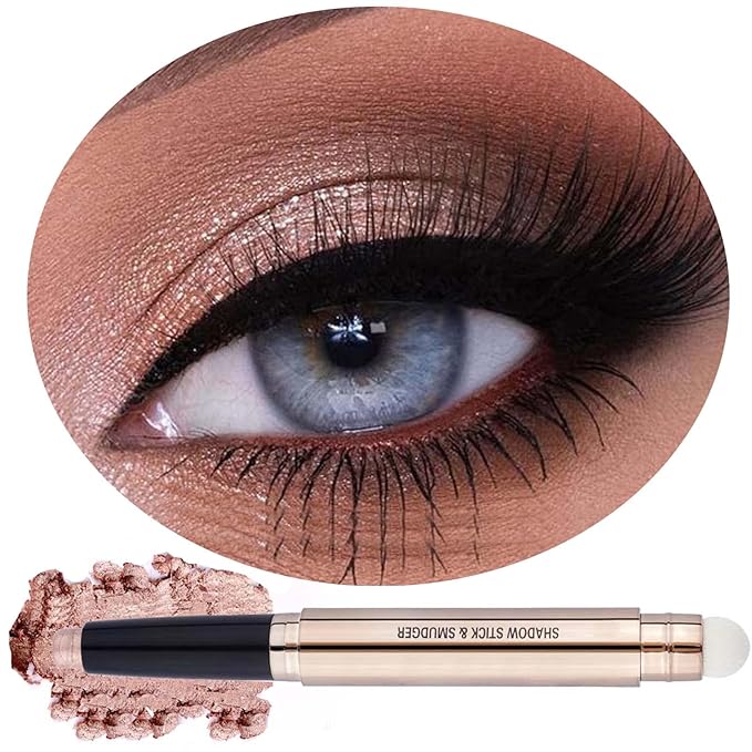 Nude Rose Gold Eyeshadow Stick Cream Smooth Single Eyeshadow Pencil Shimmer Crayon Palette Hypoallergenic Waterproof Eye Shadow Highlighter Stick Makeup Eye Liner Pen Dimensional Eyes Look